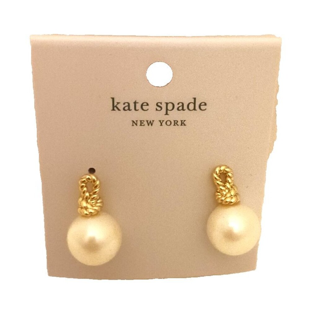 Kate Spade Knot Pearls Cream/Gold Drop Earrings Costume Jewelry Designer Brand